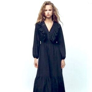 Zara Black Textured Midi Dress Size Medium
